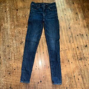 American Eagle hi-rise distressed 2 long dark wash jeggings